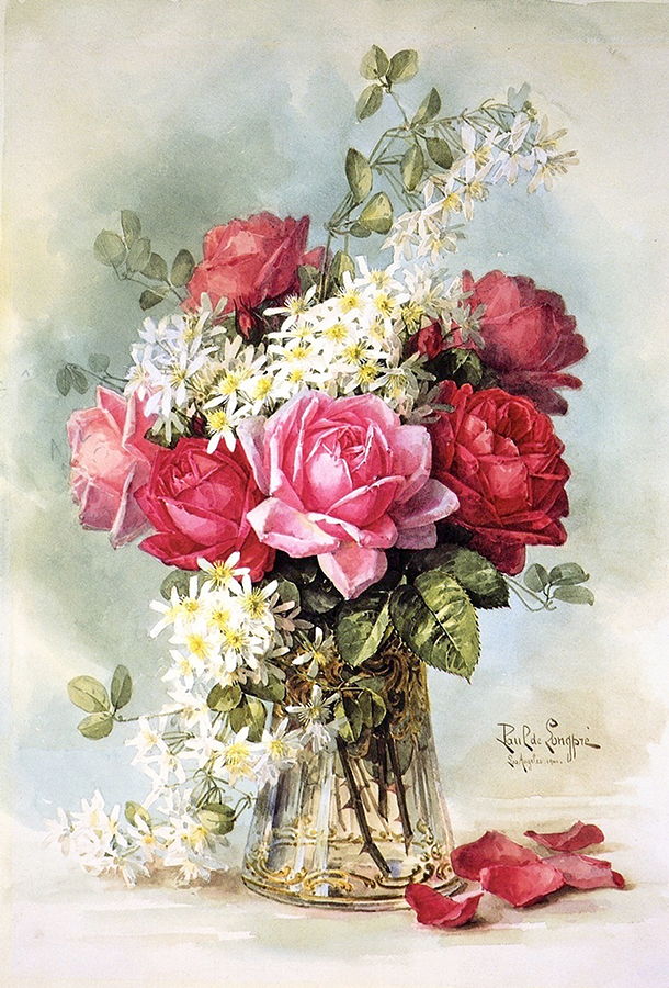 Натюрморт с розами в стеклянной вазе