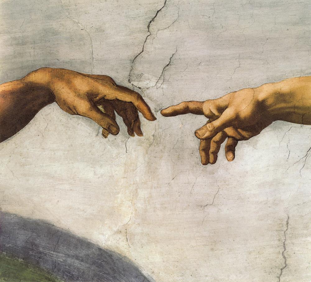 Руки, фрагмент из "Сотворение Адама"