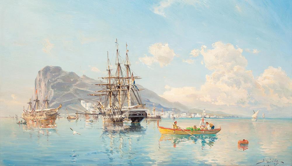 Шведский фрегат на якоре на рейде у Гибралтара