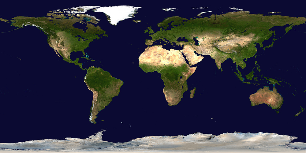 Топографическая съемка Земли 2002 год (NASA, MODIS, USGS, DMSP)