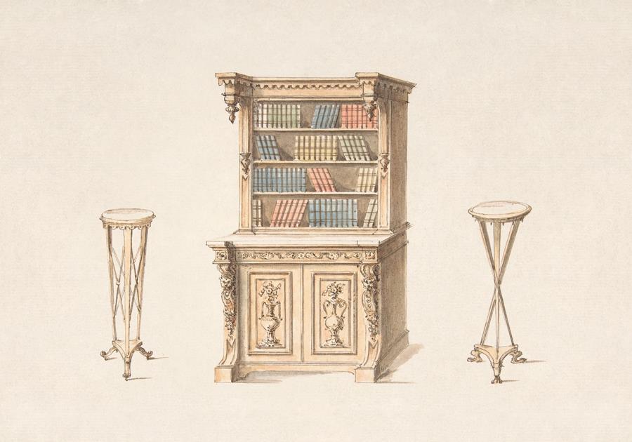 Эскиз книжного шкафа и двух тумб
