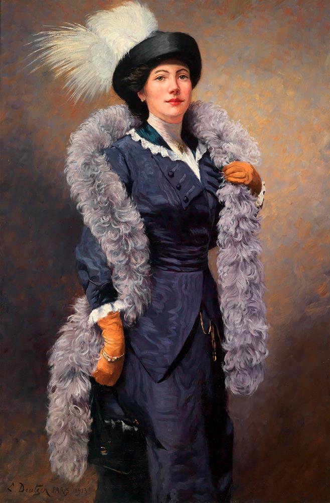 Элегантная дама с пером в шляпе