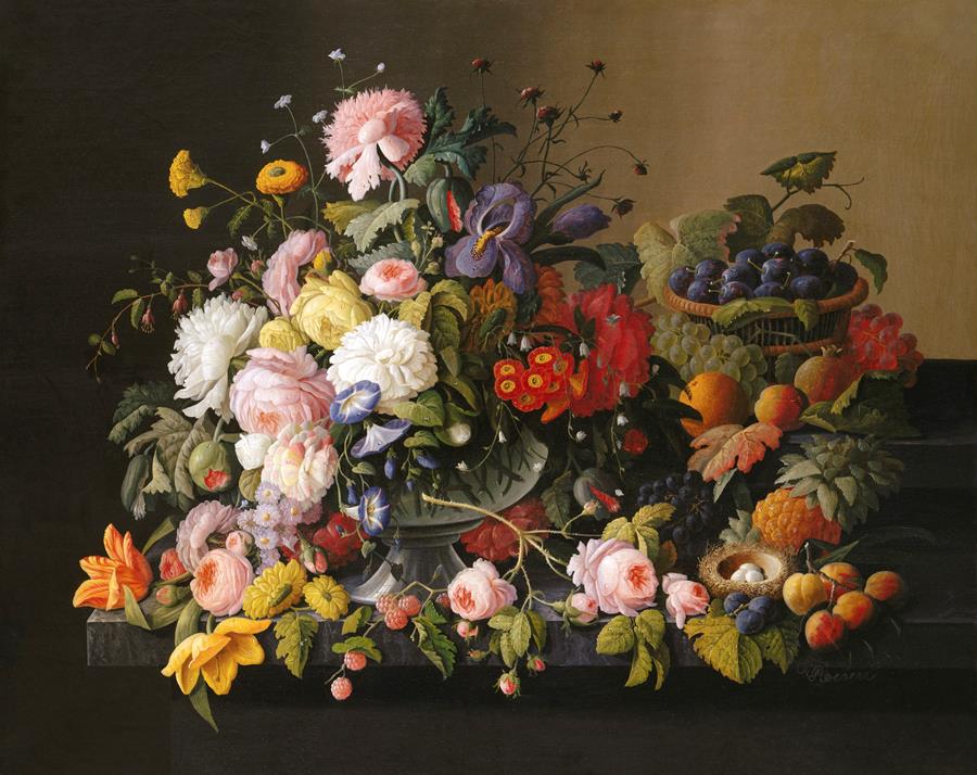 Натюрморт с цветами и фруктами