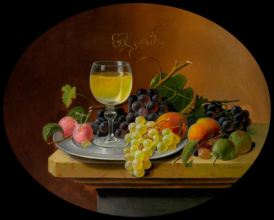 Натюрморт с фруктами и бокалом вина