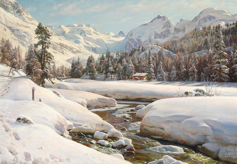 Швейцарский зимний пейзаж недалеко от Энгадина