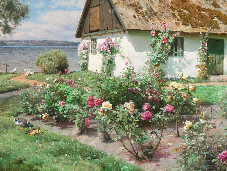 Цветущие розы у старого садового домика, Сёруп